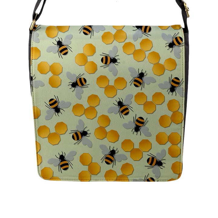 Bees Pattern Honey Bee Bug Honeycomb Honey Beehive Flap Closure Messenger Bag (L)