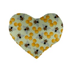 Bees Pattern Honey Bee Bug Honeycomb Honey Beehive Standard 16  Premium Flano Heart Shape Cushions