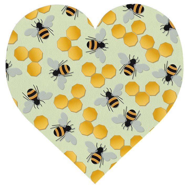 Bees Pattern Honey Bee Bug Honeycomb Honey Beehive Wooden Puzzle Heart