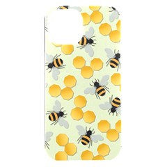 Bees Pattern Honey Bee Bug Honeycomb Honey Beehive Iphone 15 Plus Black Uv Print Pc Hardshell Case