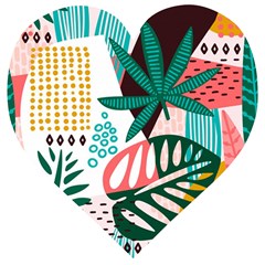 Abstract Seamless Pattern With Tropical Leaves Wooden Puzzle Heart by Hannah976