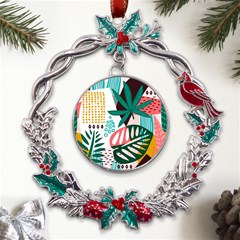 Abstract Seamless Pattern With Tropical Leaves Metal X mas Wreath Holly Leaf Ornament