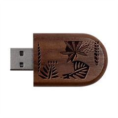 Abstract Seamless Pattern With Tropical Leaves Wood Oval Usb Flash Drive by Hannah976