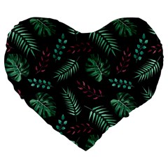 Tropical Leaves Pattern Large 19  Premium Flano Heart Shape Cushions by Hannah976