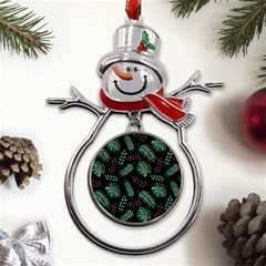 Tropical Leaves Pattern Metal Snowman Ornament