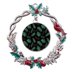 Tropical Leaves Pattern Metal X mas Wreath Holly Leaf Ornament by Hannah976