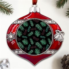 Tropical Leaves Pattern Metal Snowflake And Bell Red Ornament