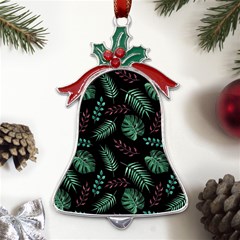 Tropical Leaves Pattern Metal Holly Leaf Bell Ornament