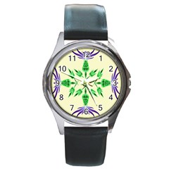 Thistle Flower Purple Thorny Flora Round Metal Watch by Bajindul