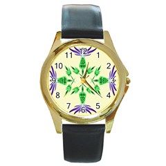 Thistle Flower Purple Thorny Flora Round Gold Metal Watch by Bajindul