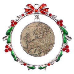 Old Vintage Classic Map Of Europe Metal X mas Wreath Ribbon Ornament by Paksenen