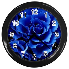 Blue Roses Flowers Plant Romance Blossom Bloom Nature Flora Petals Wall Clock (black) by Proyonanggan