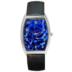 Blue Roses Flowers Plant Romance Blossom Bloom Nature Flora Petals Barrel Style Metal Watch by Proyonanggan