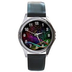 Particles Waves Line Multicoloured Round Metal Watch by Proyonanggan