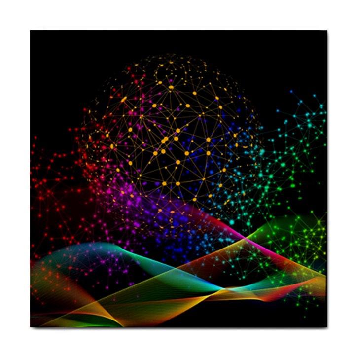 Particles Waves Line Multicoloured Tile Coaster