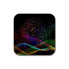 Particles Waves Line Multicoloured Rubber Square Coaster (4 Pack) by Proyonanggan