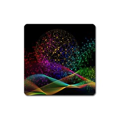 Particles Waves Line Multicoloured Square Magnet by Proyonanggan