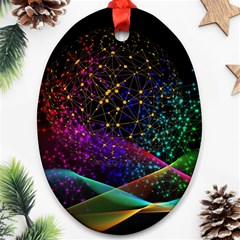 Particles Waves Line Multicoloured Oval Ornament (two Sides)