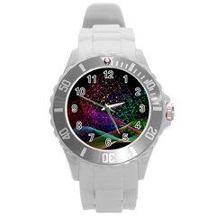 Particles Waves Line Multicoloured Round Plastic Sport Watch (l)