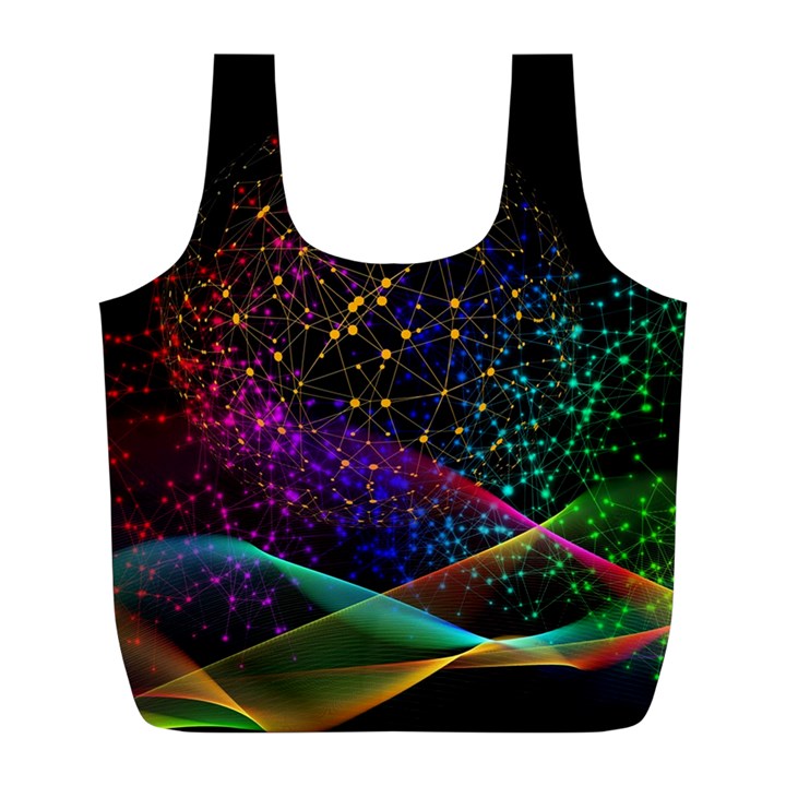 Particles Waves Line Multicoloured Full Print Recycle Bag (L)