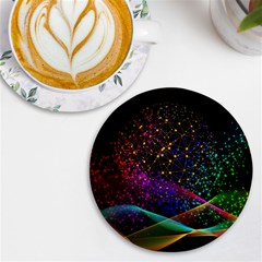 Particles Waves Line Multicoloured Uv Print Round Tile Coaster