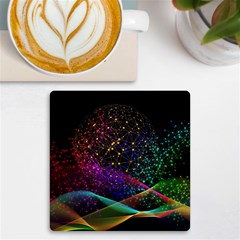 Particles Waves Line Multicoloured Uv Print Square Tile Coaster  by Proyonanggan