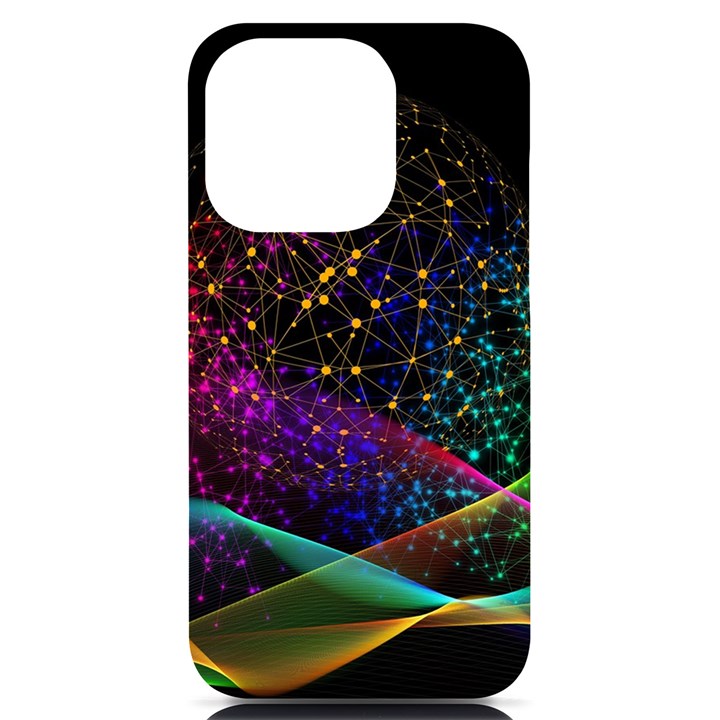 Particles Waves Line Multicoloured iPhone 14 Pro Black UV Print Case