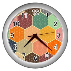 Abstract Hex Hexagon Grid Pattern Honeycomb Wall Clock (silver) by Proyonanggan