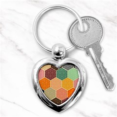 Abstract Hex Hexagon Grid Pattern Honeycomb Key Chain (heart) by Proyonanggan