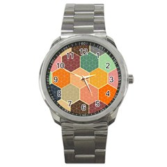 Abstract Hex Hexagon Grid Pattern Honeycomb Sport Metal Watch by Proyonanggan