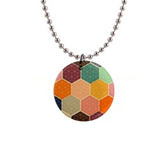 Abstract Hex Hexagon Grid Pattern Honeycomb 1  Button Necklace by Proyonanggan