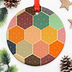 Abstract Hex Hexagon Grid Pattern Honeycomb Round Ornament (two Sides)