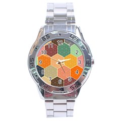 Abstract Hex Hexagon Grid Pattern Honeycomb Stainless Steel Analogue Watch by Proyonanggan