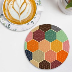 Abstract Hex Hexagon Grid Pattern Honeycomb Uv Print Round Tile Coaster by Proyonanggan