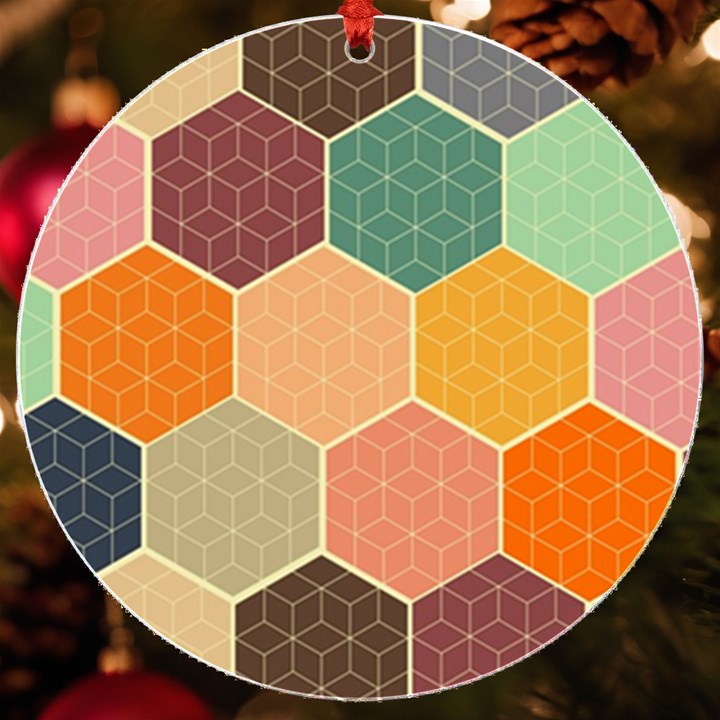 Abstract Hex Hexagon Grid Pattern Honeycomb UV Print Acrylic Ornament Round