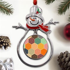 Abstract Hex Hexagon Grid Pattern Honeycomb Metal Snowman Ornament