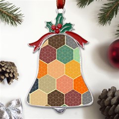 Abstract Hex Hexagon Grid Pattern Honeycomb Metal Holly Leaf Bell Ornament