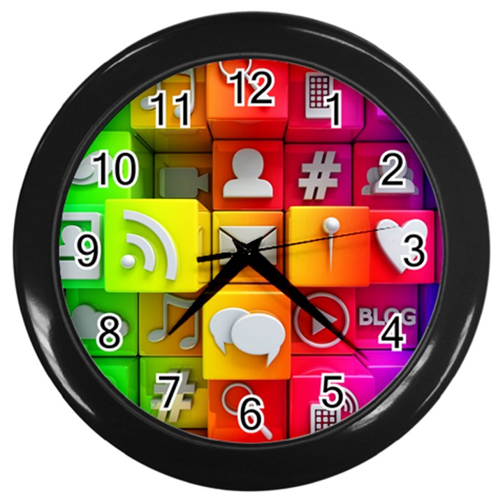 Colorful 3d Social Media Wall Clock (Black)