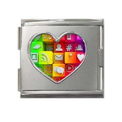 Colorful 3d Social Media Mega Link Heart Italian Charm (18mm)