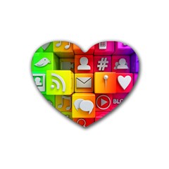 Colorful 3d Social Media Rubber Heart Coaster (4 Pack) by Ket1n9