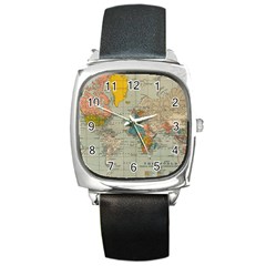 Vintage World Map Square Metal Watch by Ket1n9