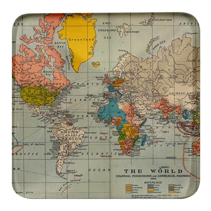 Vintage World Map Square Glass Fridge Magnet (4 pack)