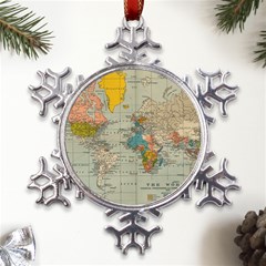 Vintage World Map Metal Large Snowflake Ornament by Ket1n9