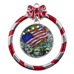 Usa United States Of America Images Independence Day Metal Red Ribbon Round Ornament Front