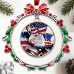 United States Of America Images Independence Day Metal X mas Wreath Ribbon Ornament Front