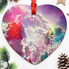 Clouds Multicolor Fantasy Art Skies Heart Ornament (two Sides)