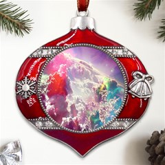 Clouds Multicolor Fantasy Art Skies Metal Snowflake And Bell Red Ornament