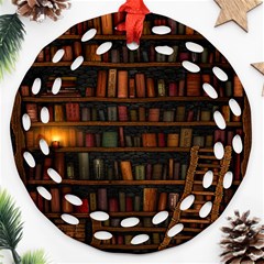 Books Library Ornament (round Filigree)