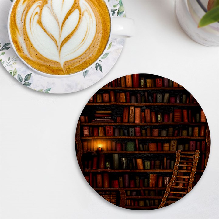 Books Library UV Print Round Tile Coaster