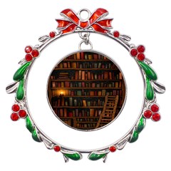 Books Library Metal X mas Wreath Ribbon Ornament by Ket1n9